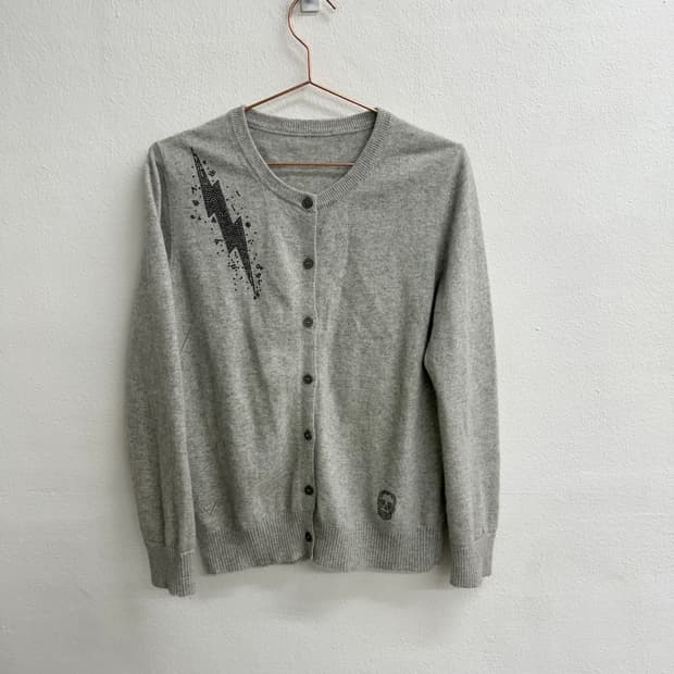 캐시미어100 프린팅 자수 그레이 가디건 m