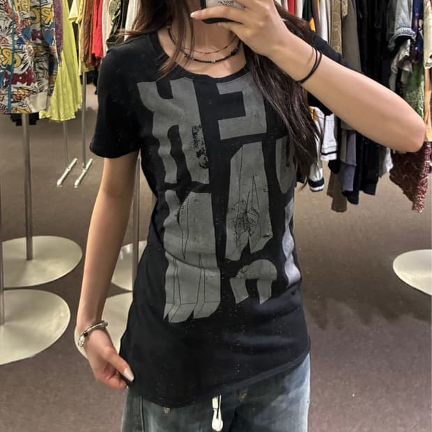 OS) Japanese vintage 여성 레터링 반팔