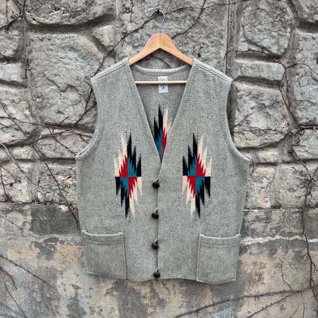 90s 오르테가 핸드 우븐 울 웨스턴 치마요 베스트 조끼 빅사이즈