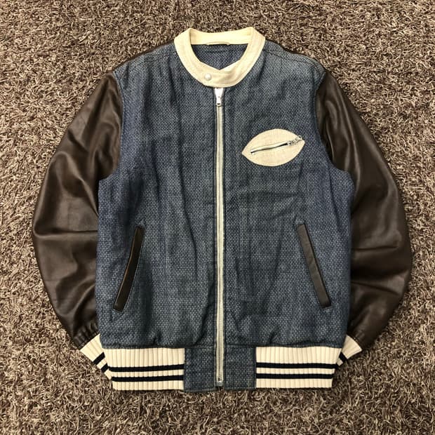 티아이포맨 레더암 양가죽 배색 블루종 자켓