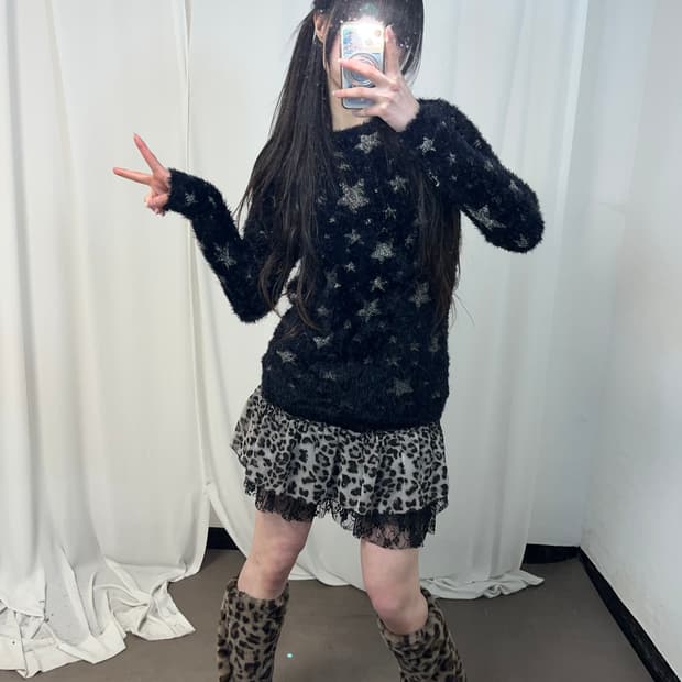 별 패턴 앙고라 니트