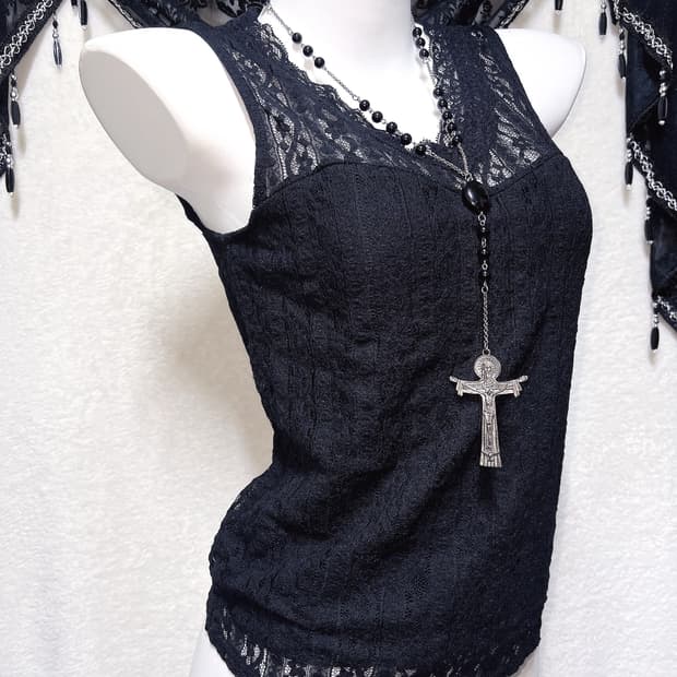 로맨틱고딕 고스펑크 오네갸루 레이스 슬리브리스 나시 핀터 공겜 페어리