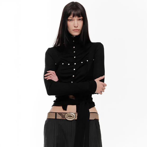 [1] 2000 Archives 레나 셔링 하이넥 탑 긴팔 티셔츠