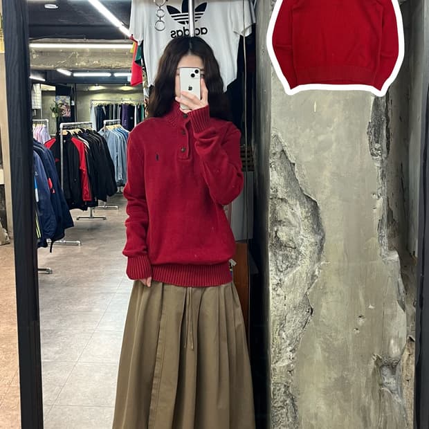 폴로 랄프로렌 버튼 니트 레드 S #csz2686