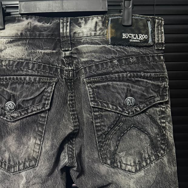 버커루 흑청 워싱 데님 팬츠 30 크롬 십자가 찡 스터드 락 고스 펑크