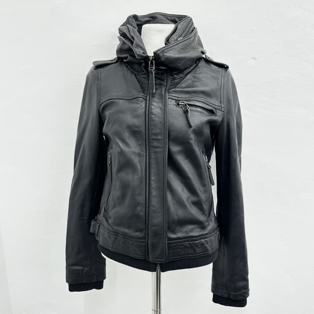 DEMOO lamb skin high neck leather bomber