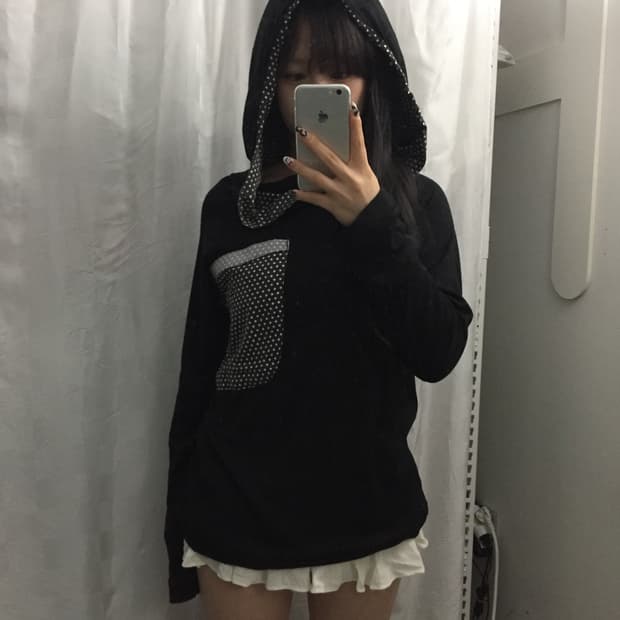 Vintage 모리걸 괴짜 도트 케이프 후드 롱슬리브