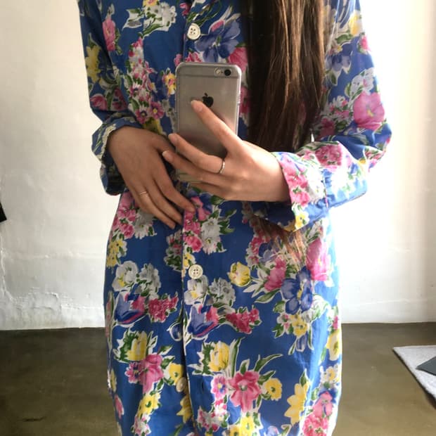 랄프로렌 블루 플라워 패턴 셔츠 원피스