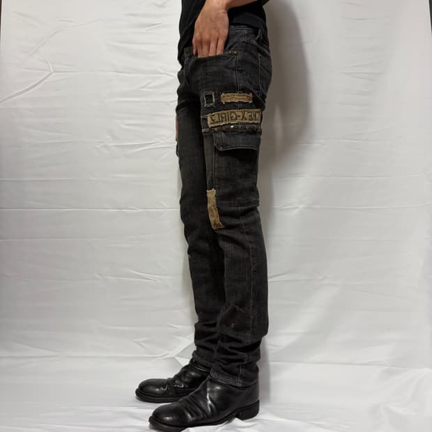 Studded Patchwork Cargo Jeans