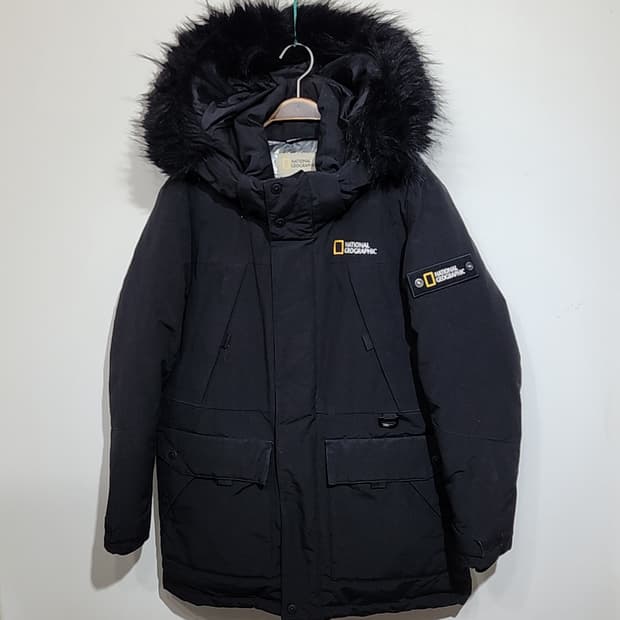 (M) 내셔널지오그래픽 오리털 패딩점퍼 블랙 후드 다운자켓 