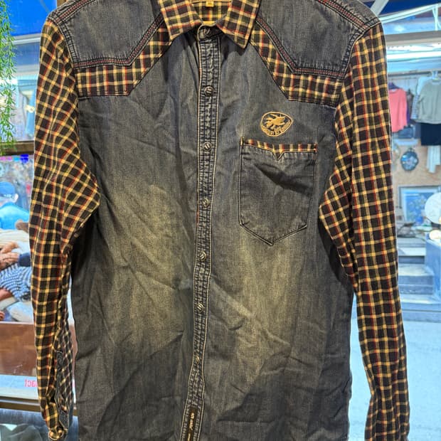 빈티지 중청 워싱 체크셔츠