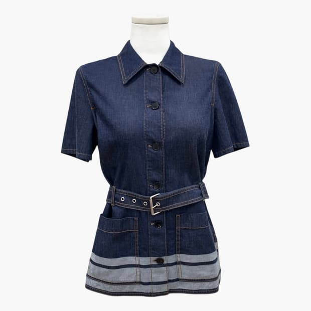 크리스찬 디올 쿠튀르 데님 벨트 반팔 셔츠 자켓