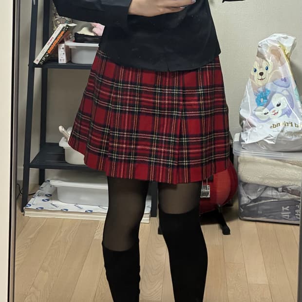 펑크 레드 체크 스커트 나나 미사 캐캐체 아무