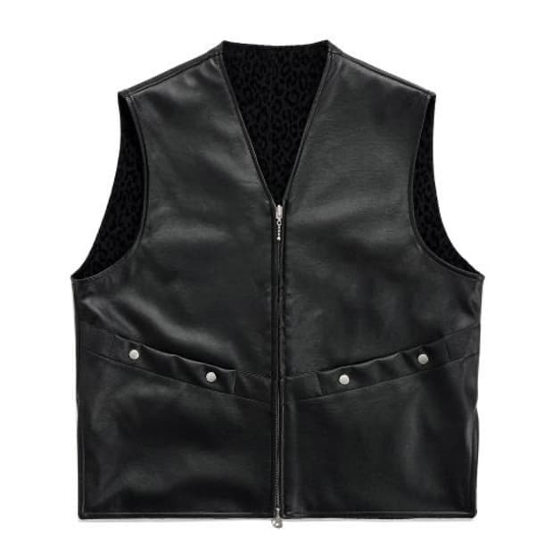 레오파드 가죽 레더 베스트 조끼 점퍼 리버시블