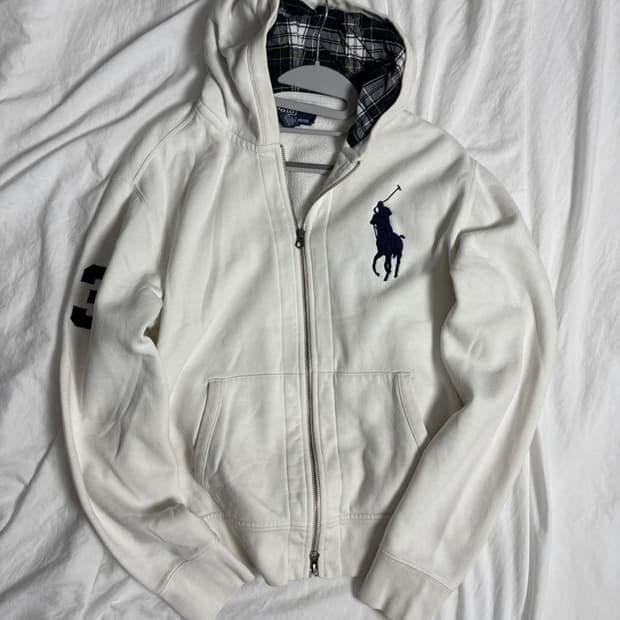 폴로 랄프로렌 빅포니 화이트 체크 후드집업