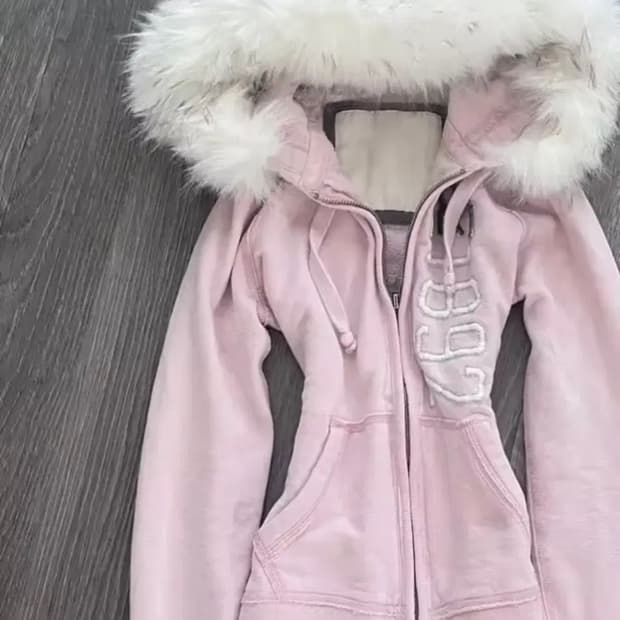 y2k 핑크 퍼 후드 집업