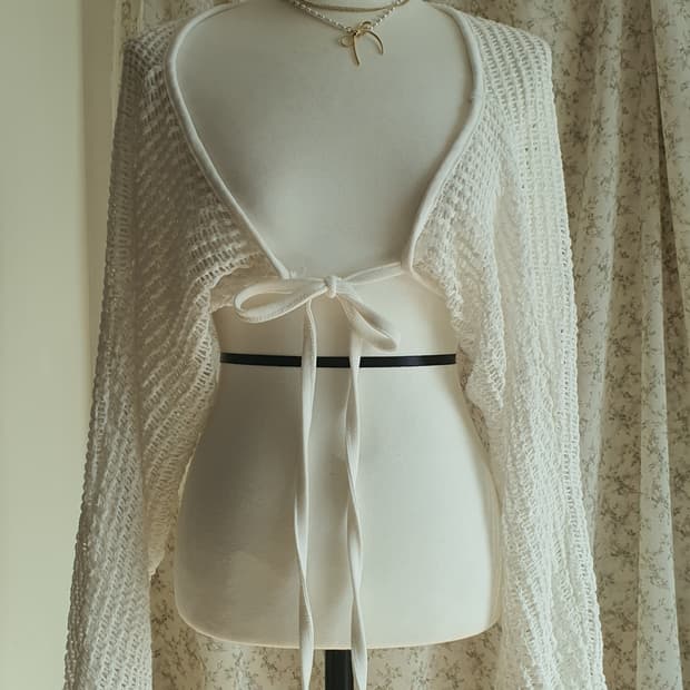[빈티지] 화이트 매듭 숏 가디건 볼레로