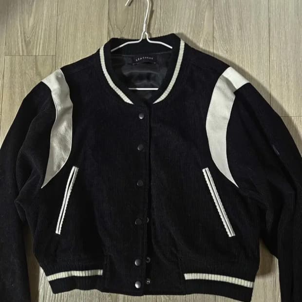 레더리 코듀로이 바시티 테디 자켓 black