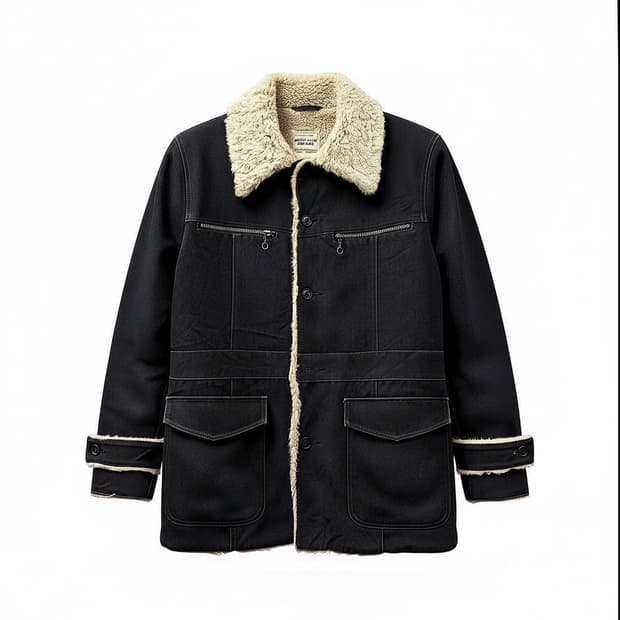 니콜클럽 데님 쉐르파 코트자켓 벨트패널 디테일 블랙