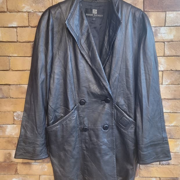 90' 피에르발망 블랙 가죽 더블 자켓 F