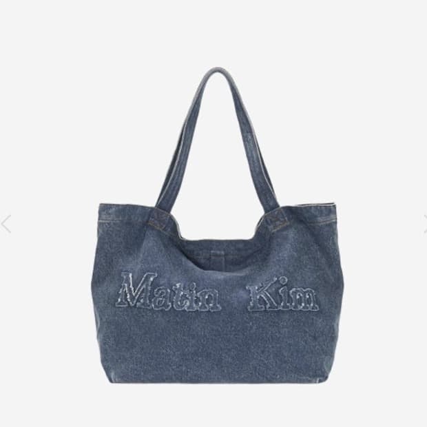 마뗑킴 로고 워시드 데님 토트백 블루 데님백