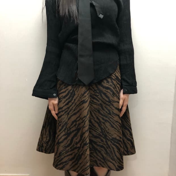 빈티지 브라운 지브라 미디 스커트