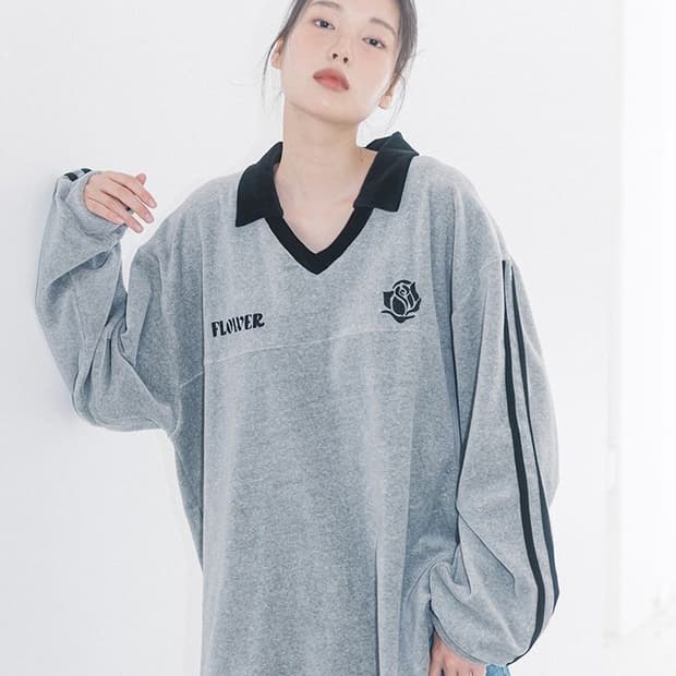 HAVISM 해비즘 벨루어 브이넥 맨투맨