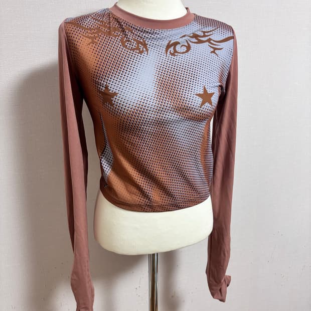 Badee 배디 셔링 티셔츠 탑 HALFTONE MESH SHIRRING