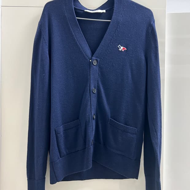 Maisonkitsune 메종키츠네 네이비 트리컬러 폭스 패치 울 니트