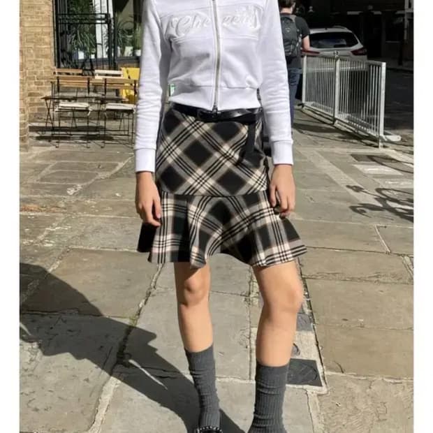 디망쉬 체크 플레어 스커트 s