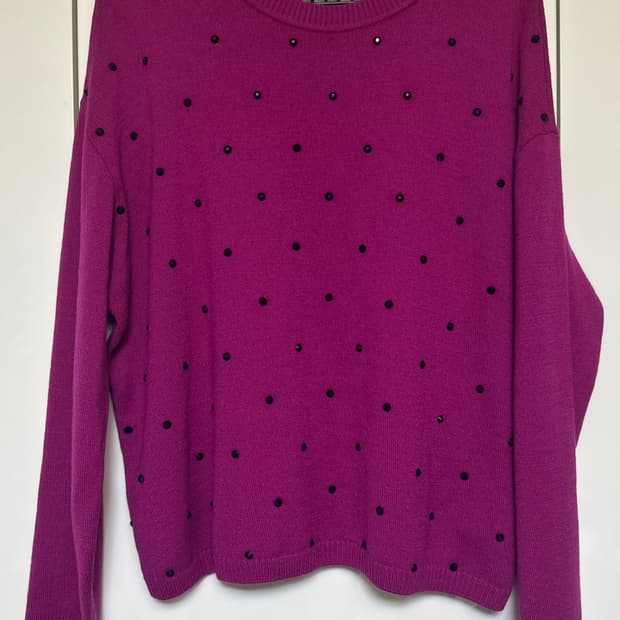 ST.JOHN 퍼플 울니트 블랙 장식