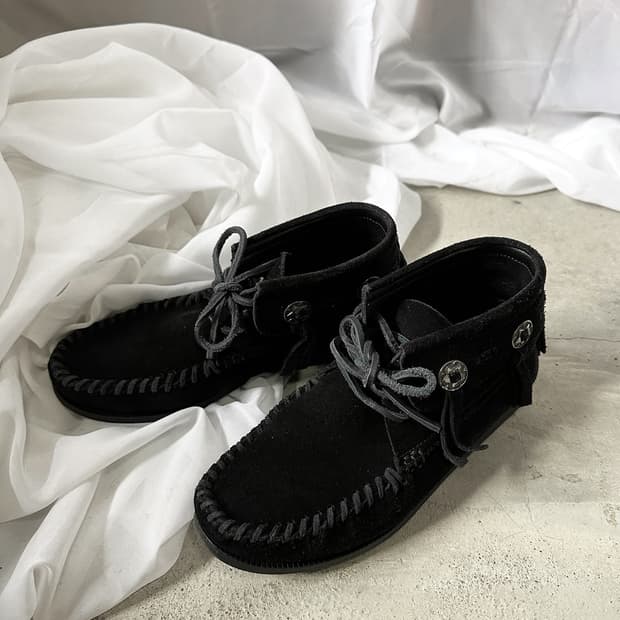 SAINT LAURENT suede tassel boots