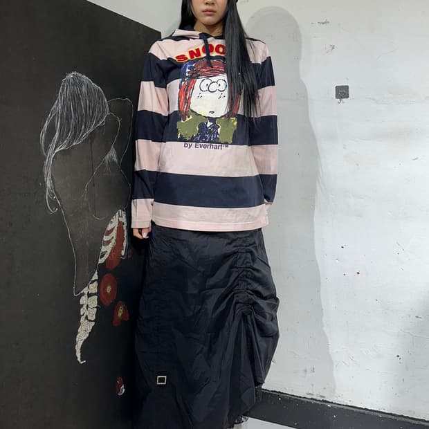 Nii 키치 스누피 프린팅 줄무늬 후드 L