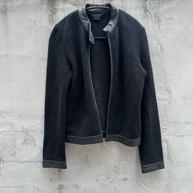 'ozoc' leather trimmed knit zipup