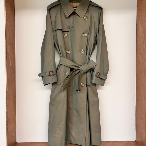 빈티지 버버리 투톤 더블 트렌치 코트 (올리브/브론즈)