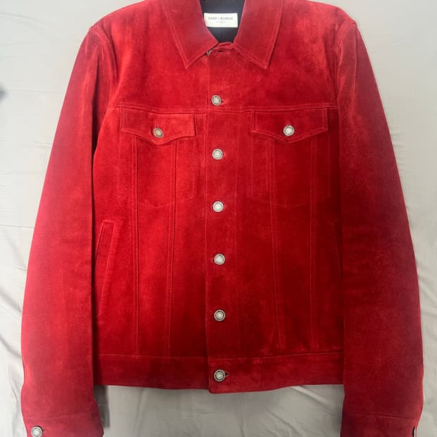생로랑 레드 스웨이드 트러커 자켓