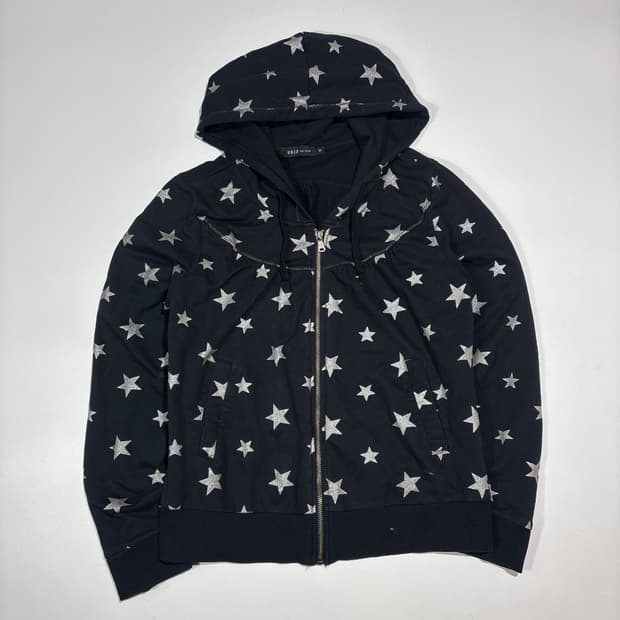 빈티지 스타 패턴 블랙 후드집업