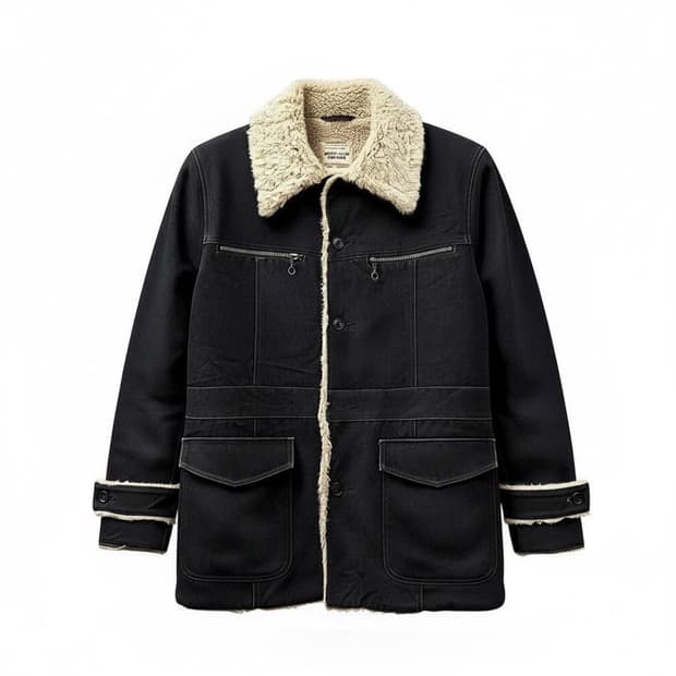 니콜클럽 데님 쉐르파 코트자켓 벨트패널 디테일 블랙