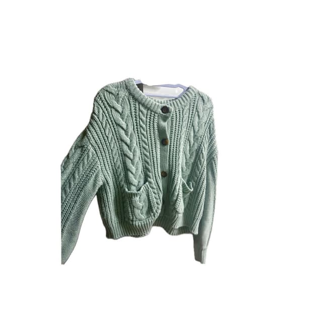 모리걸🍃🫧) 빈티지 아오이유우 민트 꽈배기 니트 가디건