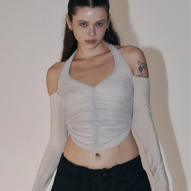 플리즈노팔로우 Riley Mesh Shirring Long Sleeve 
