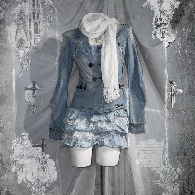 스터드 데님 화이트 캐주얼 히메 코디세트 