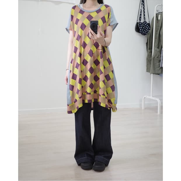 수나오쿠와하라 Sunao kuwahara check one-piece
