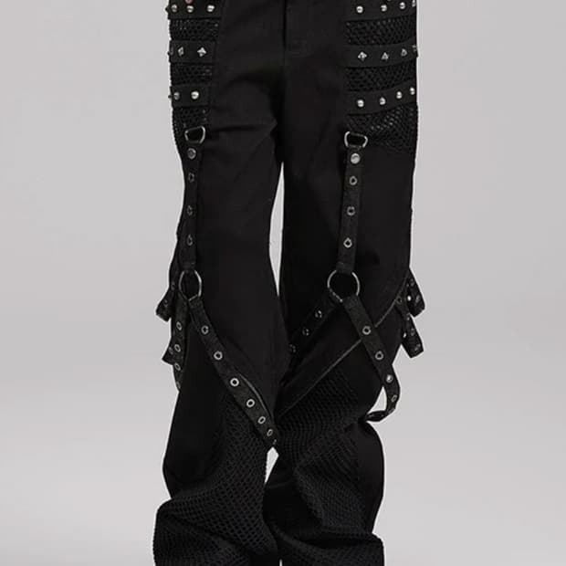 펑크레이브 매쉬패널 아일렛 스트랩 팬츠 고스펑크 중성계