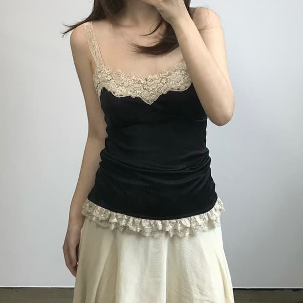 빈티지 레이스 새틴 나시