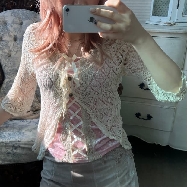 jpn vintage ivory crochet layered cardig