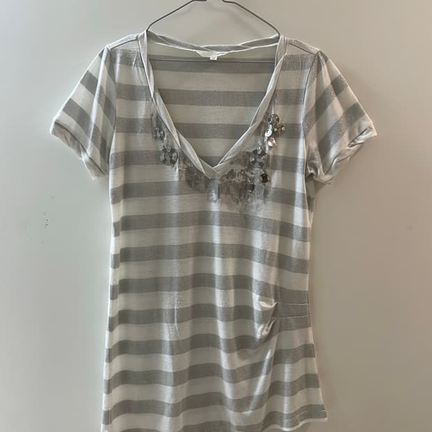 Silver Shimmer Stripe V-neck top