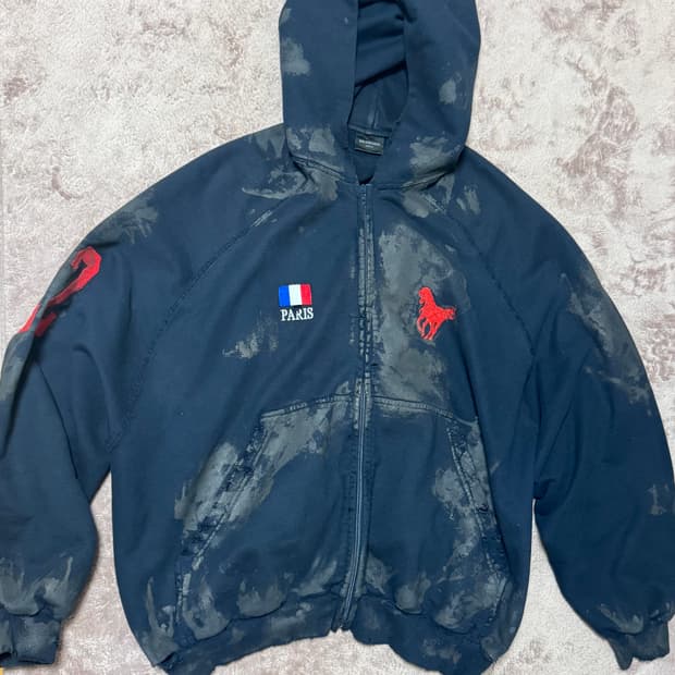 발렌시아가 더티 폴로 후드 집업 국문택 1 사이즈