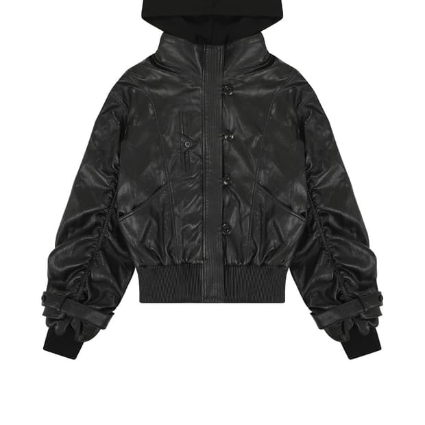 보헤미안서울 HOOD DETACHABLE LEATHER ZIP UP