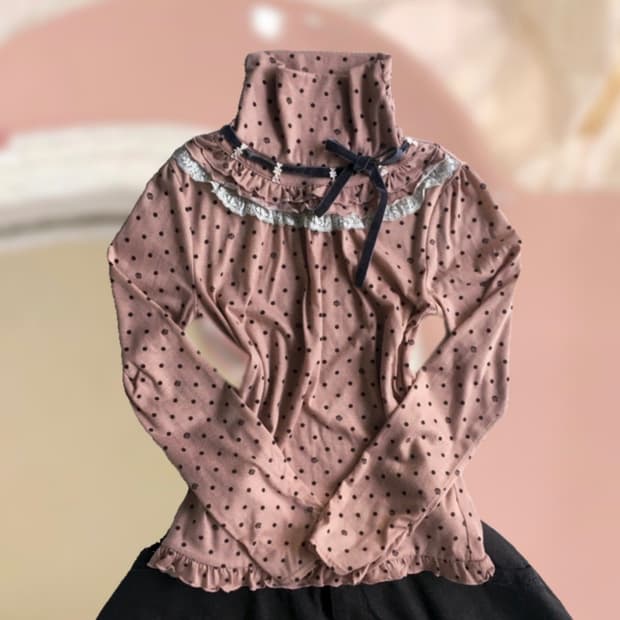 엑시즈팜 도트 리본 로걀 갸루 터틀넥