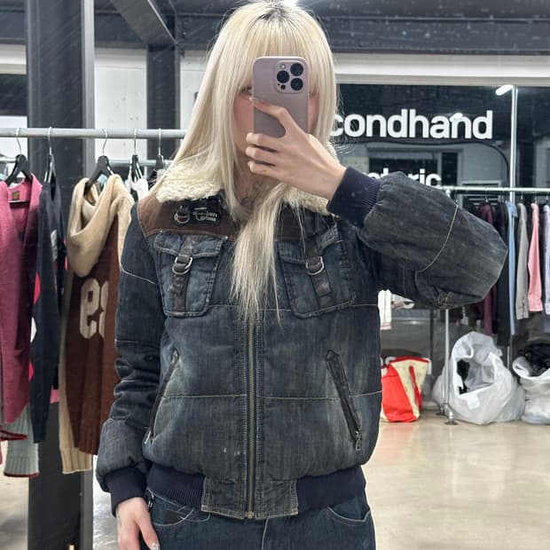 푸부 FUBU 데님 웨스턴 덕다운 숏 패딩 점퍼